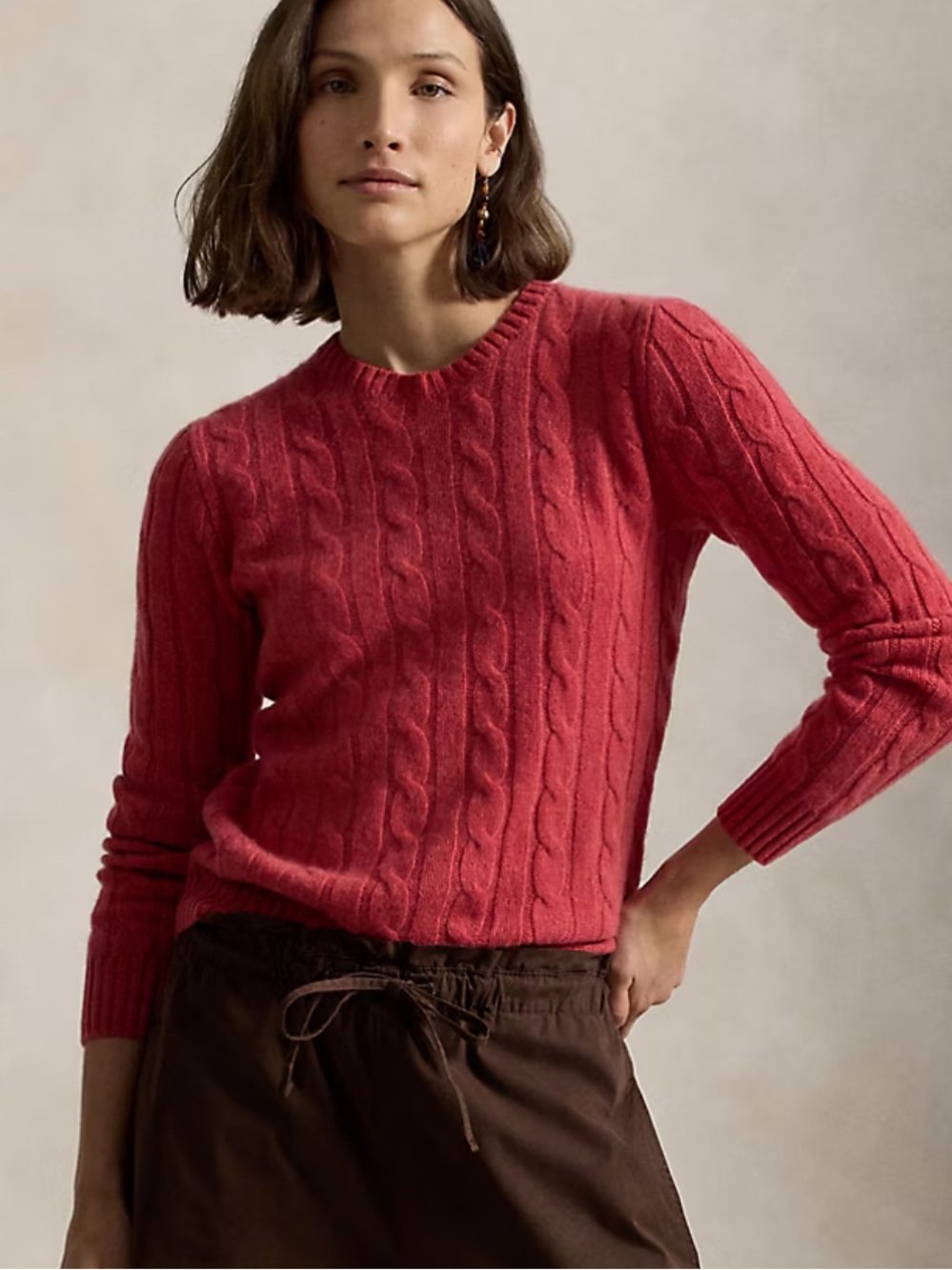 Ralph Lauren Cashmere Cable Crewneck Sweater Coral 
size S $498